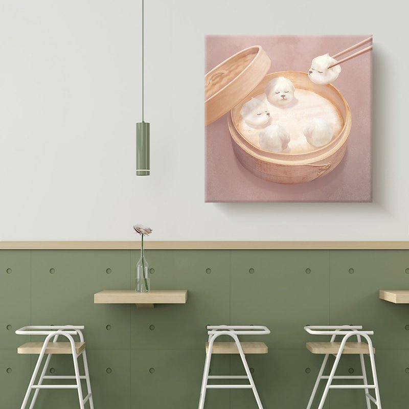 比熊小笼包 - 疗愈系美食插画艺术复制画 (暖心居家装饰) - 海报/装饰画/版画 - 其他材质 卡其色