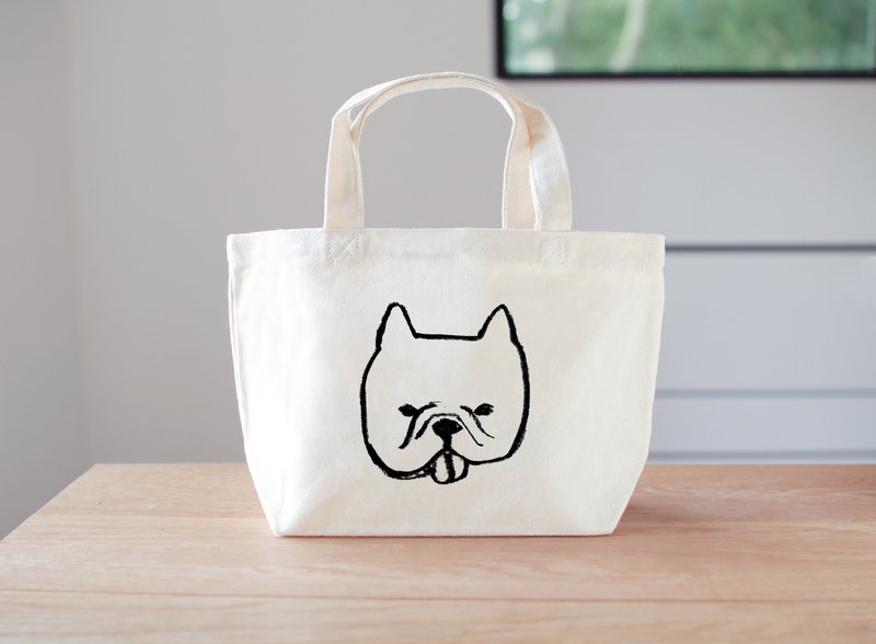 フレンチブルドッグ　ミニバッグ　ランチバッグ　犬 - 手提包/手提袋 - 棉．麻 白色