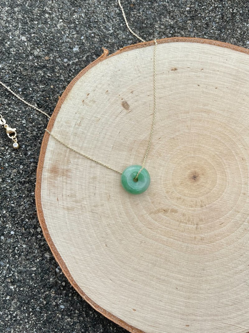 果阳绿平安扣裸石 项链 随意扣 吊坠  翡翠|天然缅甸翡翠 - 项链 - 玉石 金色