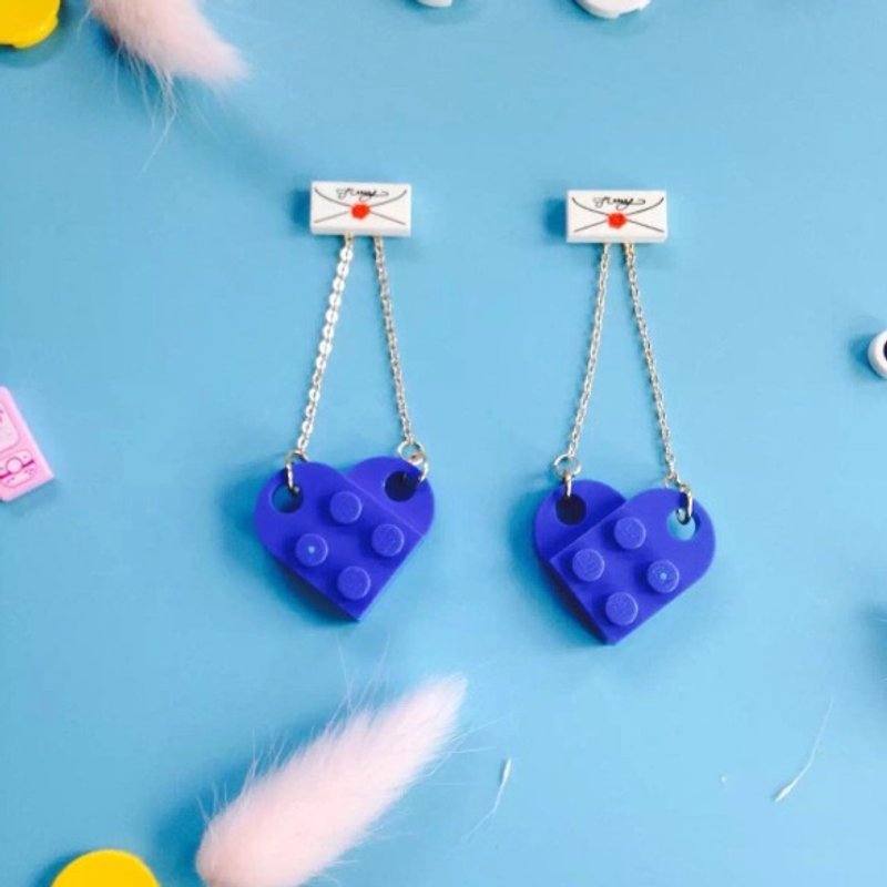 LET'S GO WORKSHOP • 情书系列 情人节 一物多搭配 手工 限量 积木  蓝色 耳环 耳饰 耳钉 - 耳环/耳夹 - 纸 蓝色