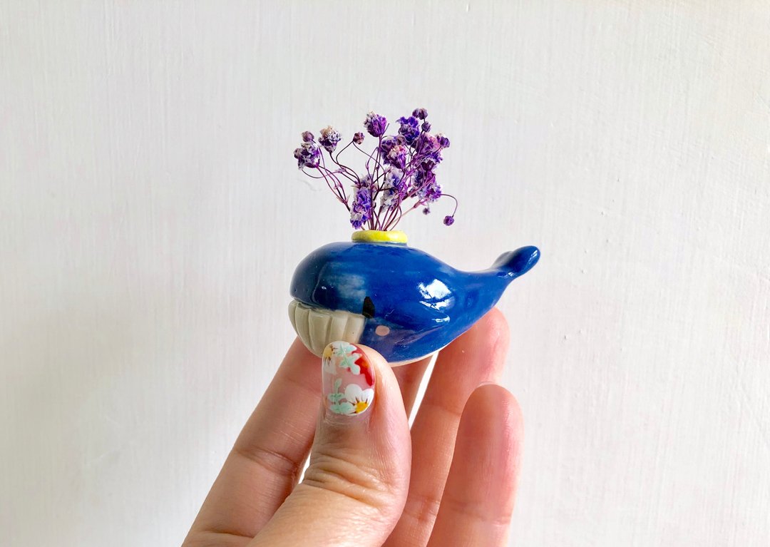 小鲸鱼迷你花瓶 - 花瓶/陶器 - 陶 蓝色