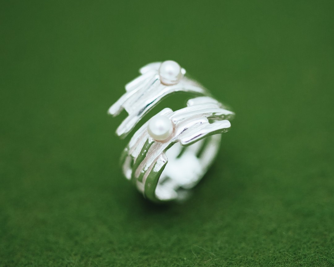 Sukesuke ring - silver or gold contemporary ring - pearl ring - wabi sabi - 戒指 - 银 银色