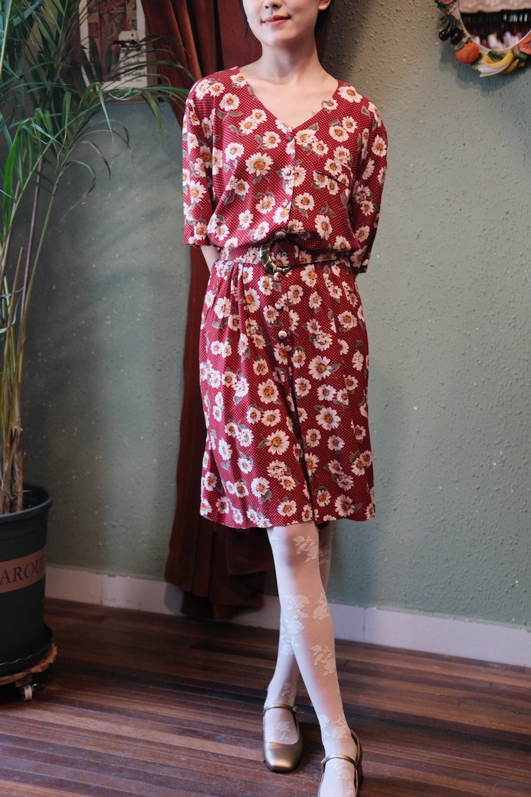 Vintage dress红色复古波点印花连体裤古着 - 洋装/连衣裙 - 棉．麻 