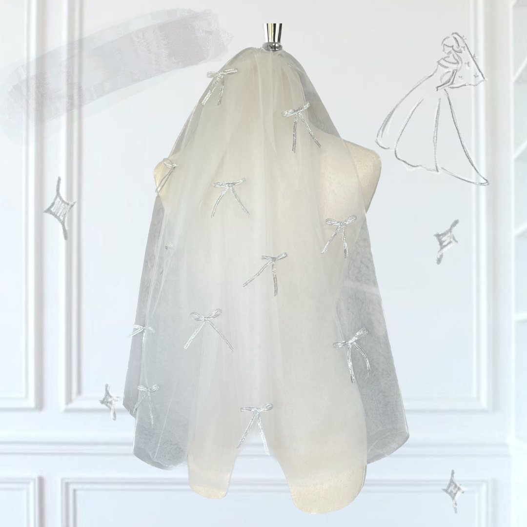 Sparkle Silver Ribbon Veil : Wedding bridal veil - 发饰 - 绣线 