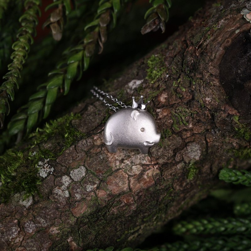 森灵动力立体版 皇冠山猪 925纯银项链 情侣对链 - 项链 - 纯银 银色
