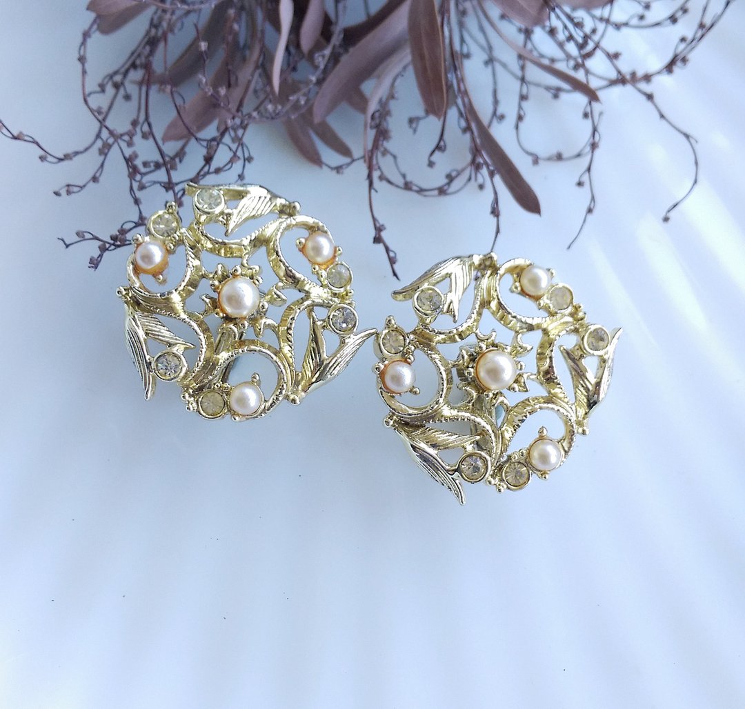 Vintage Jewelry 西洋古董饰品 SARAH COV Coronation 夹式耳环 - 耳环/耳夹 - 其他材质 金色