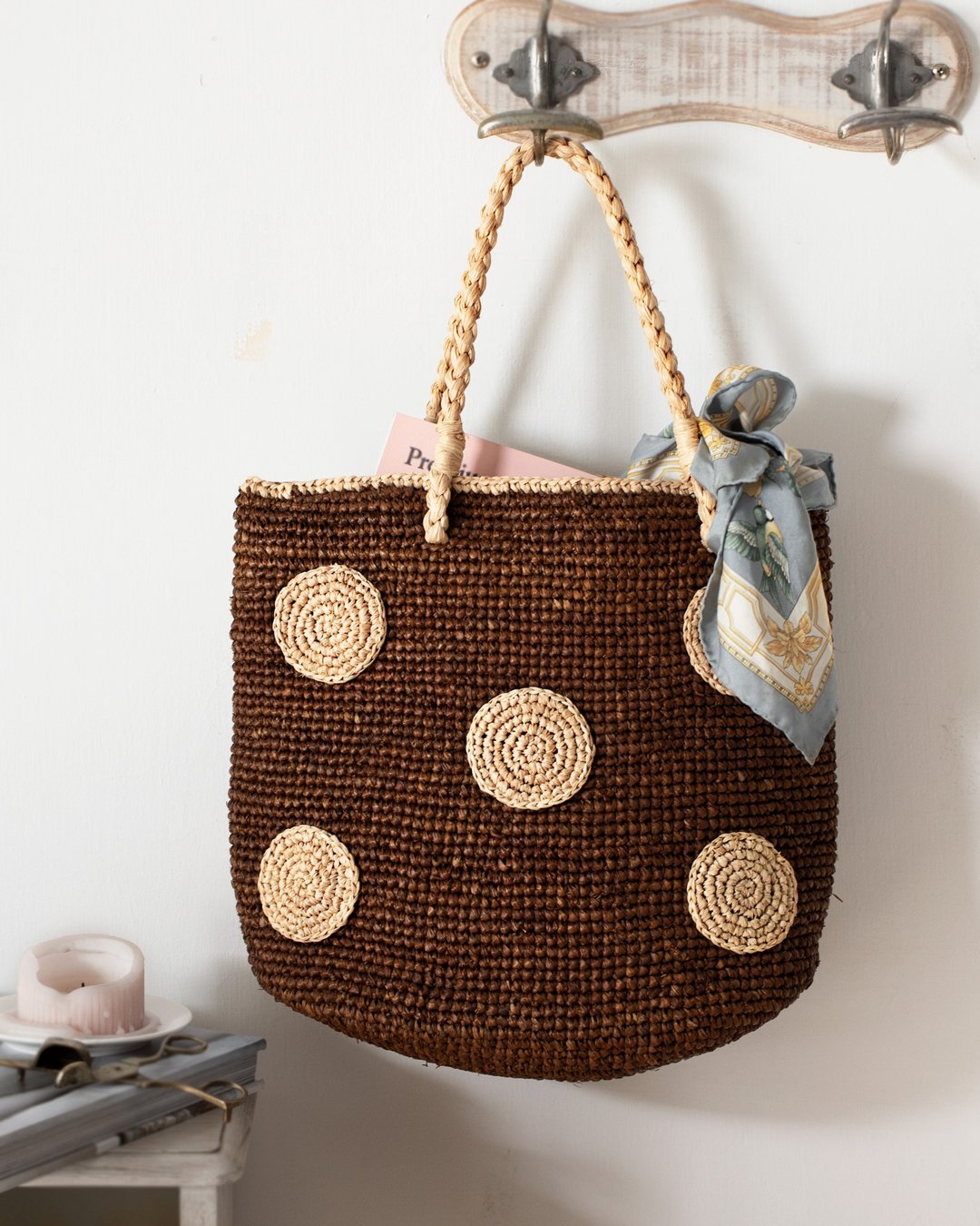 拉菲草手提袋 奶油焦糖色 S / Raffia tote bag - 手提包/手提袋 - 其他材质 咖啡色