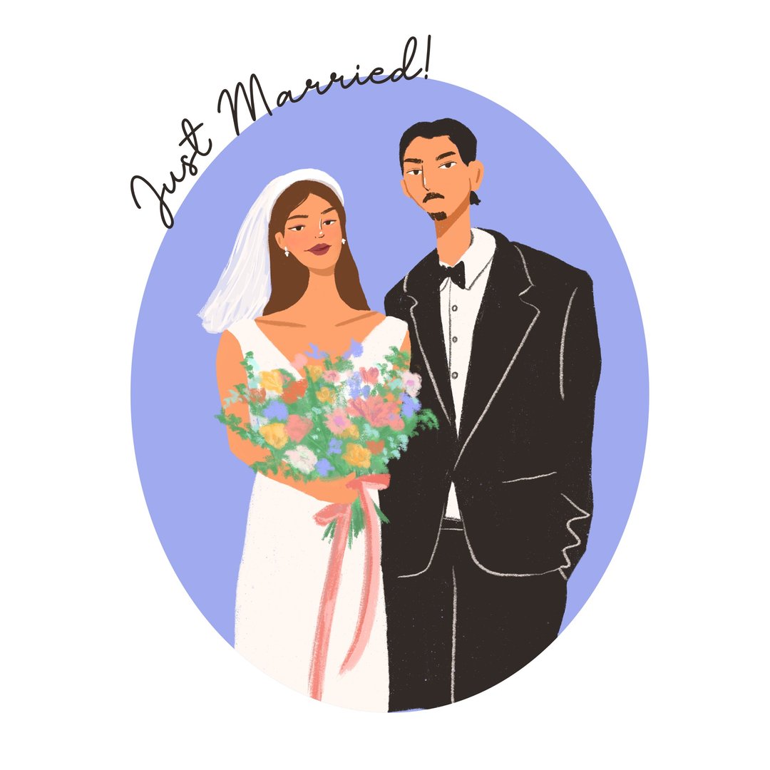 【时尚插画 似颜绘】美式风格 婚纱照/婚礼/情侣/生日礼物/纪念日 - 电子手绘真人画像/绘画/插画 - 其他材质 