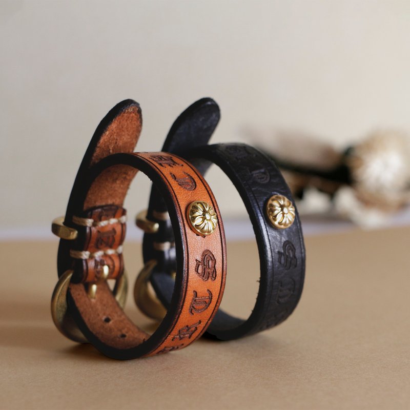 厚实植鞣真皮皮革手链 戒指 黄铜 可调节 - 皮带/腰带 - 真皮 多色