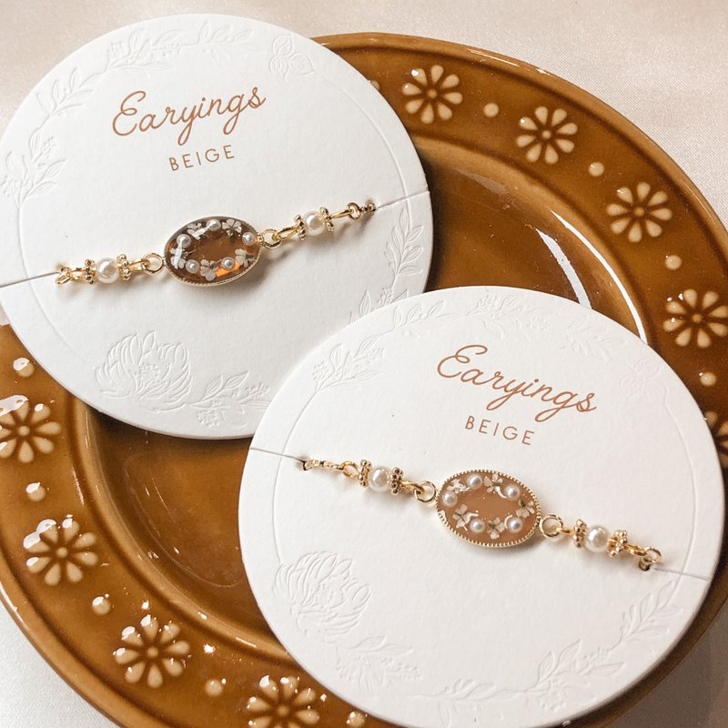 复古椭圆金框手链 可调较 树脂 滴胶 - 手链/手环 - 树脂 咖啡色