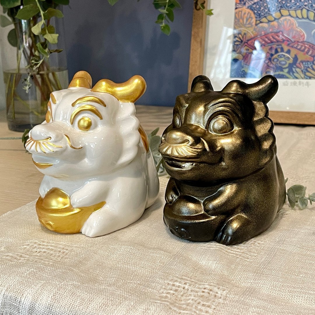 元宝龙招财存钱筒礼盒 - 储蓄罐 - 陶 白色