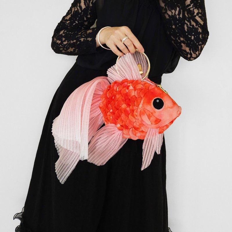 花火金鱼包  3way斜挎肩揹包 手提 手作 女士包 (小)晨曦红 - 手提包/手提袋 - 棉．麻 红色