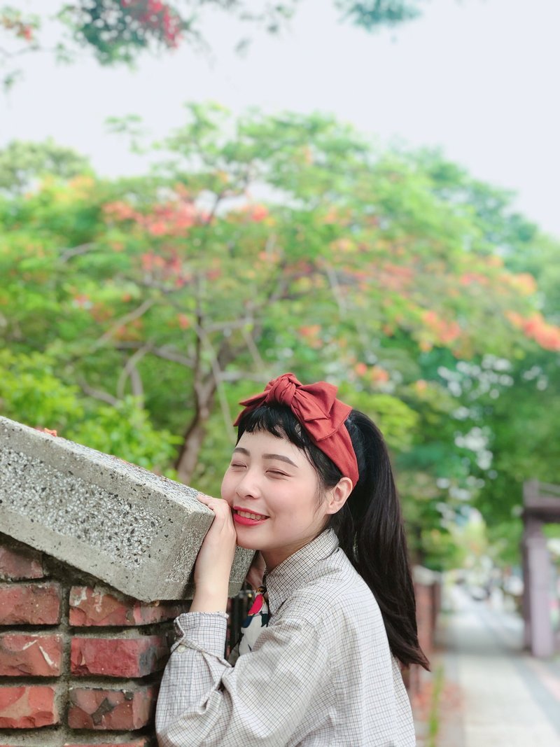 只想被注目 砖橘 双层大蝴蝶扭结发带 ggoomstudio - 发带/发箍 - 棉．麻 橘色