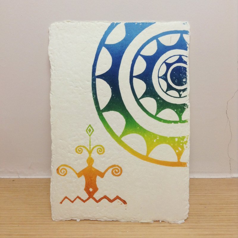 彩虹船眼人形 - 手抄纸 - 手工版印明信片 - 海报/装饰画/版画 - 纸 多色