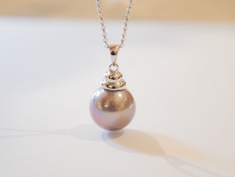 925纯银正圆12.4mm 天然淡水紫珍珠-光金蜜糖罐造型吊坠项链 - 项链 - 珍珠 紫色