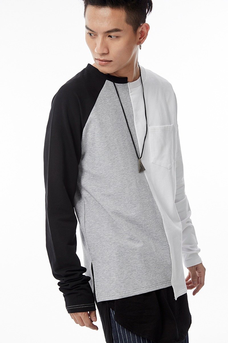 黑灰白拼贴接上衣#8756 - 男装上衣/T 恤 - 棉．麻 透明