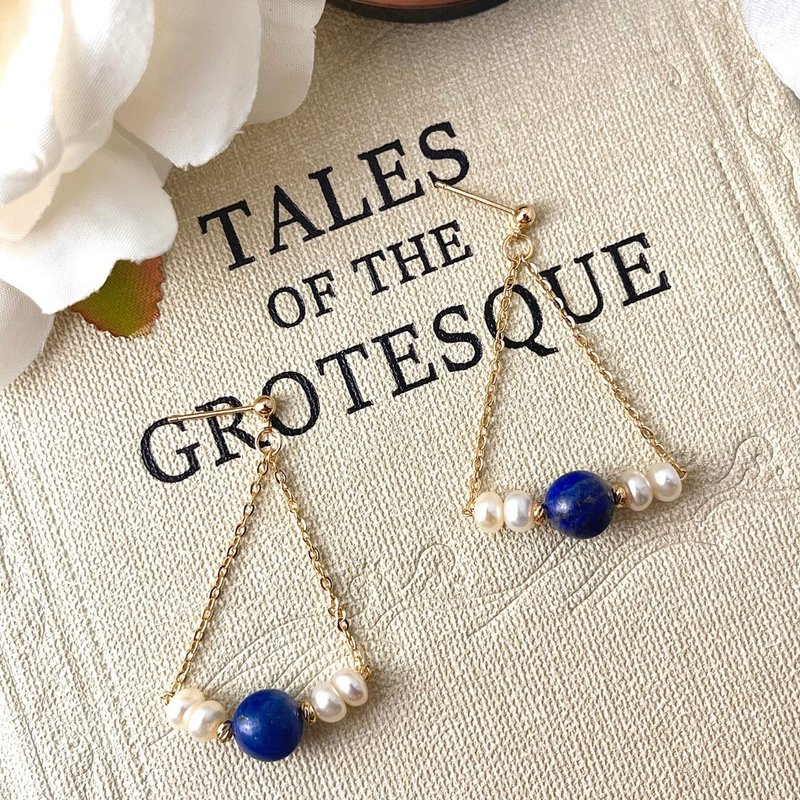 【Midnight Sapphire丨深蓝午夜・三角链耳环】 × 曦光之拥 - 耳环/耳夹 - 半宝石 蓝色