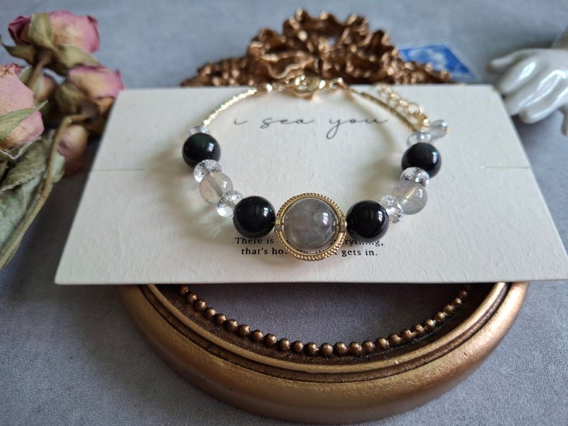 i sea you－冥王星－银曜石、黑曜石、白水晶、马达加斯加拉长石 - 手链/手环 - 半宝石 红色