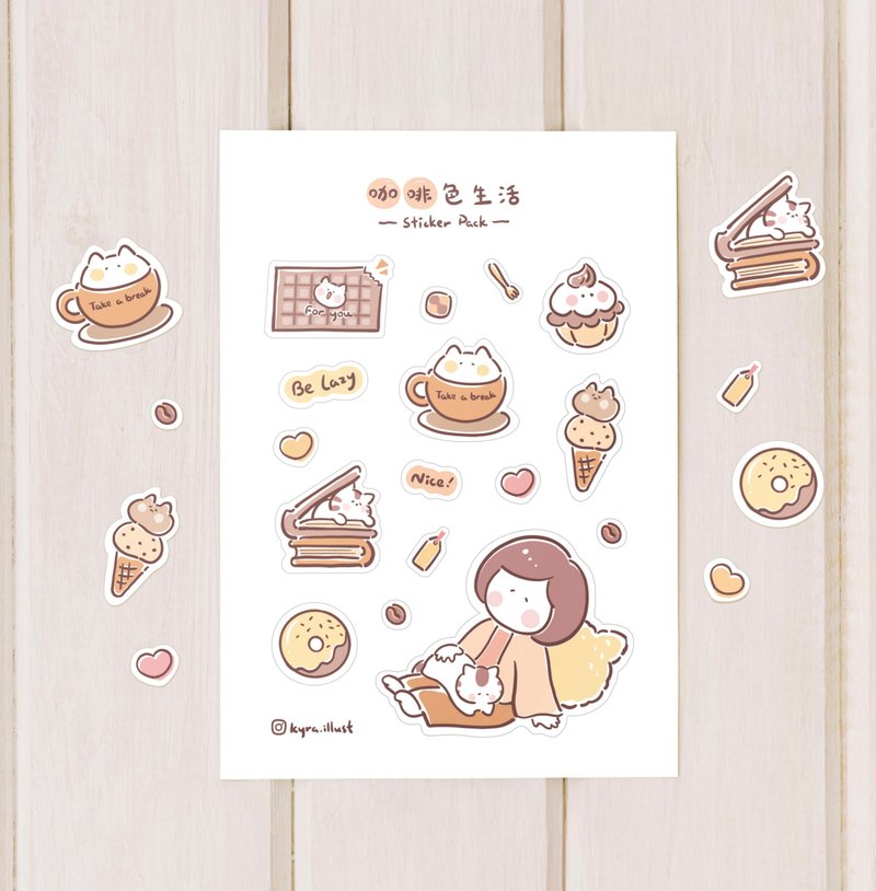 猫猫日和 - 原创生活主题贴纸 (共两款) - 贴纸 - 纸 咖啡色