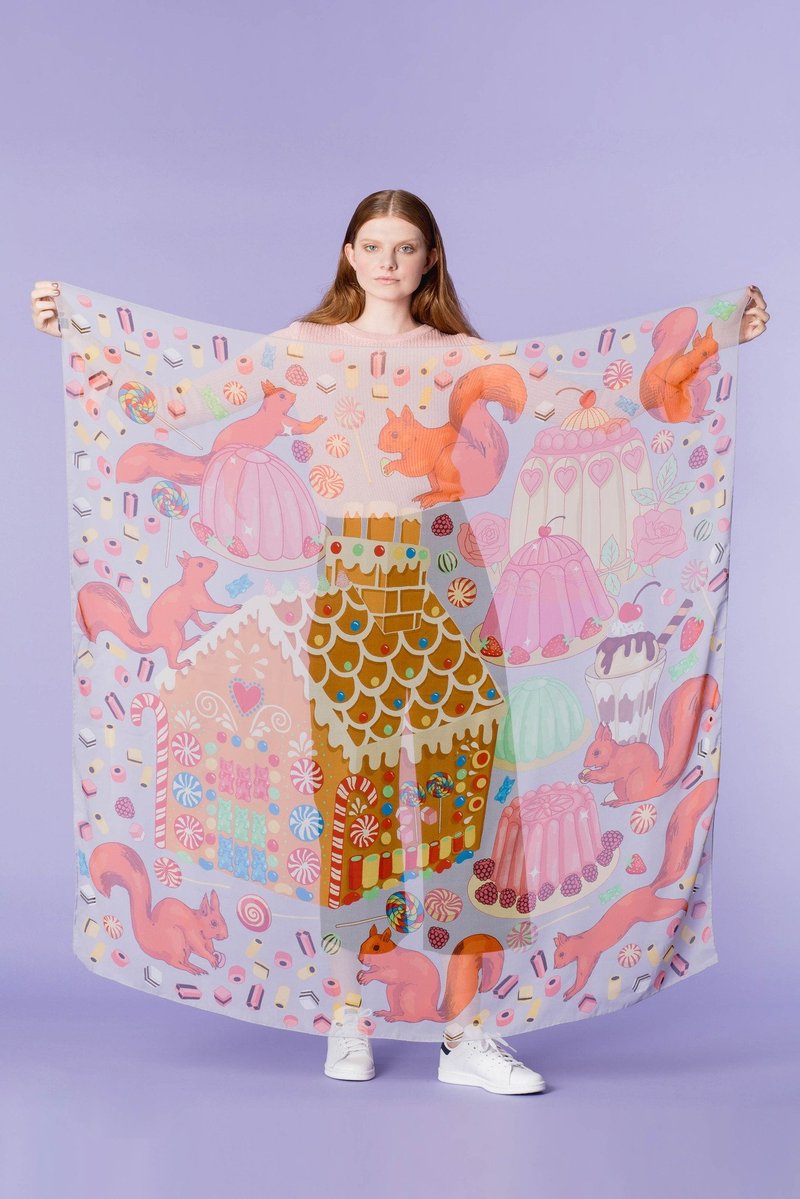 松鼠们的耶诞姜饼屋大丝巾 薄围巾 披肩 | Karen Mabon - 丝巾 - 丝．绢 橘色