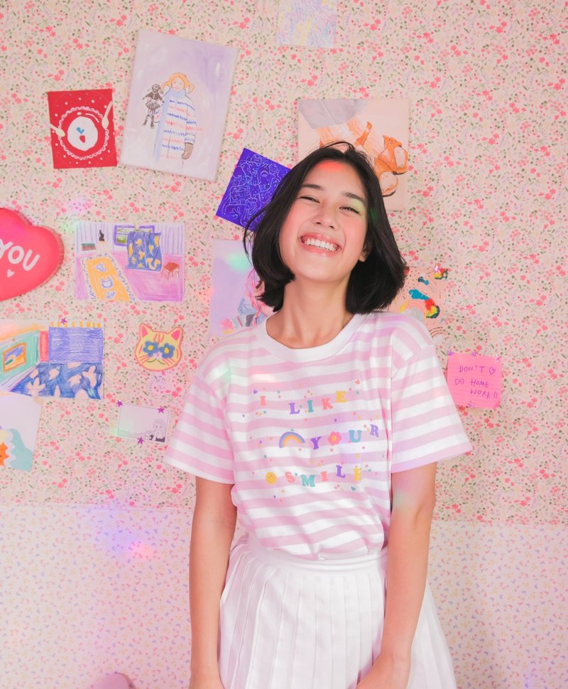 Like Your Smile T-shirt - 女装 T 恤 - 其他材质 粉红色