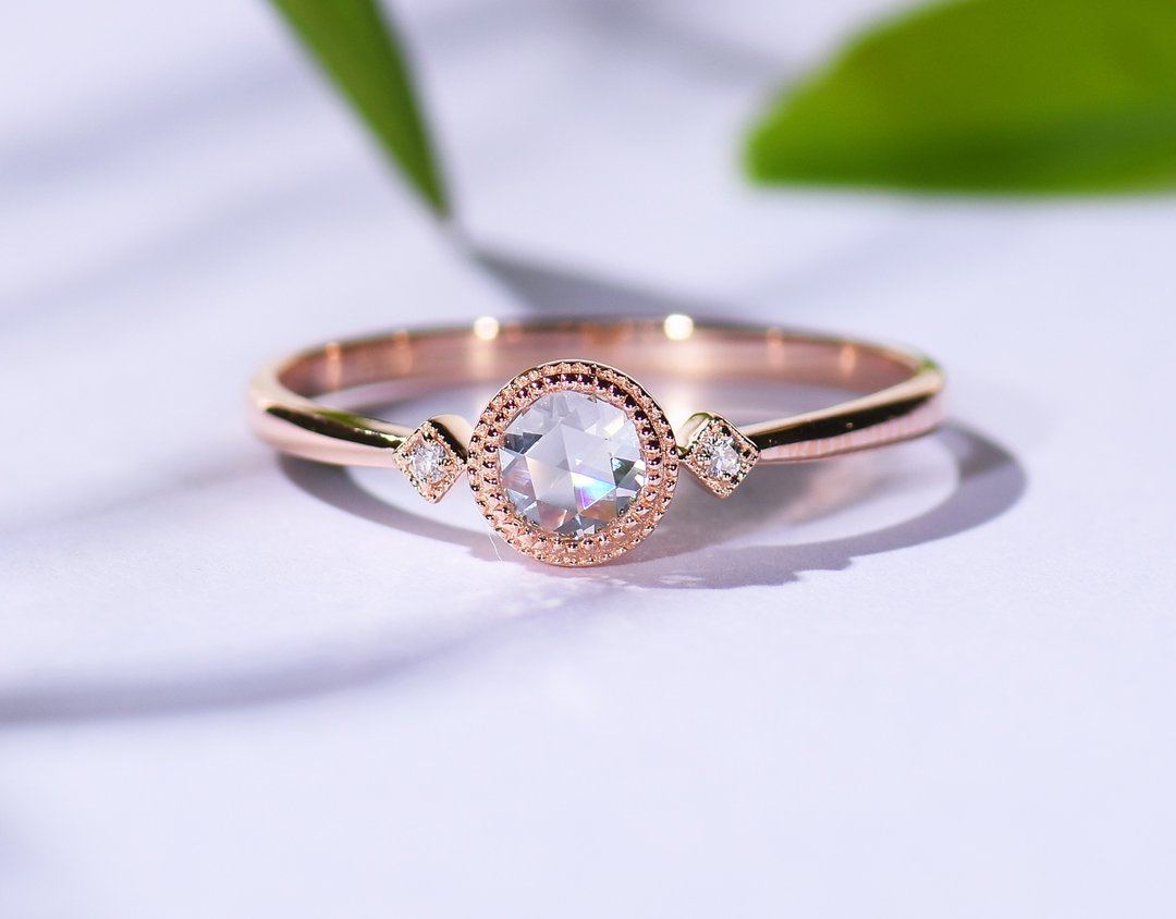玫瑰花形切工钻石18k玫瑰金永戒指  婚戒订制 - 戒指 - 钻石 白色