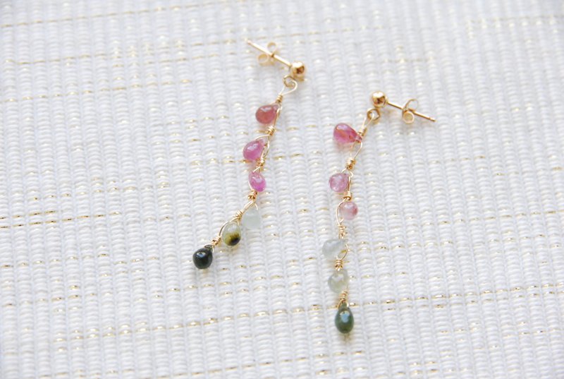 Tourmaline Drop Connection Earrings 14kgf - 耳环/耳夹 - 半宝石 多色