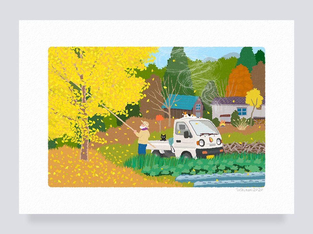 Art print / 23.Ginkgo drop(A4.A3.A2 size) free shipping - 海报/装饰画/版画 - 纸 黄色