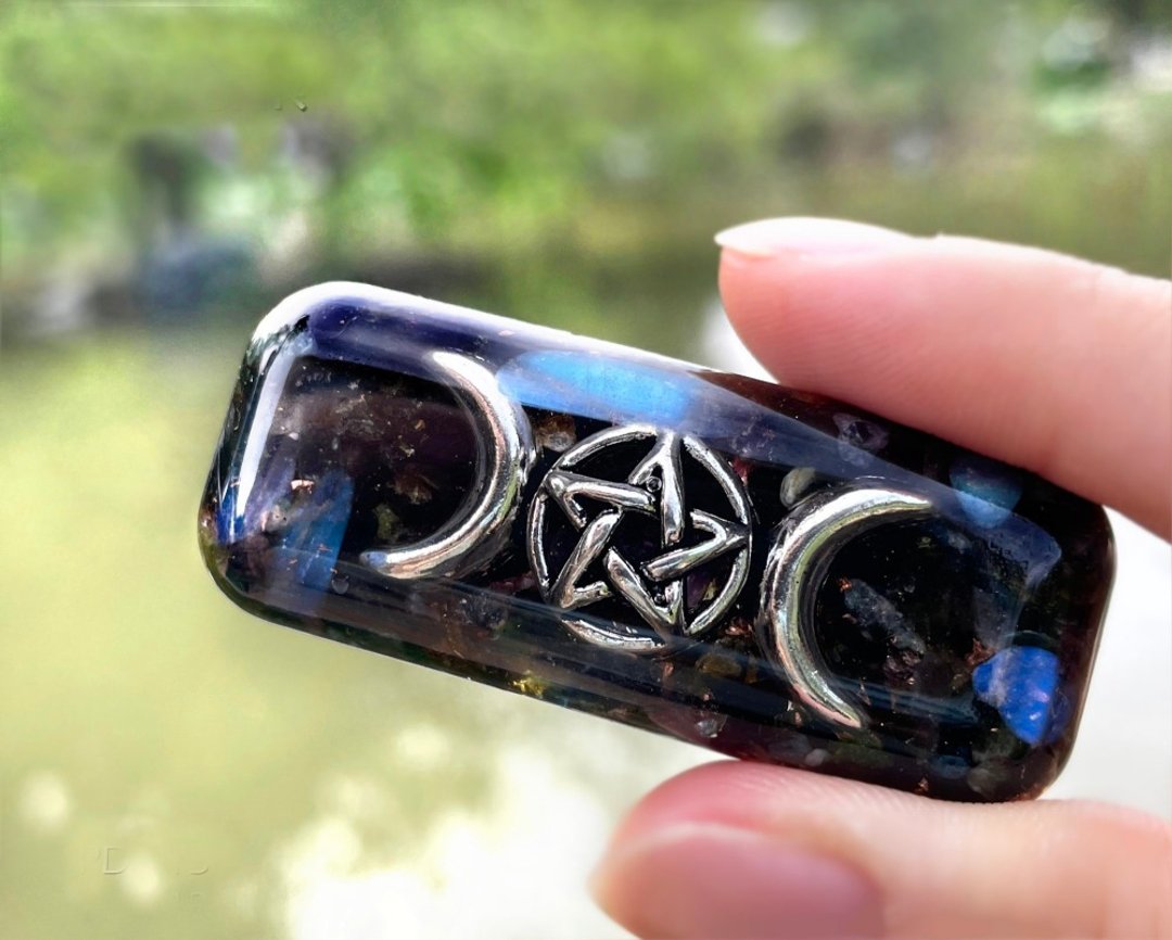 月亮五星奥刚随身盘 | 威卡教 | 拉长石 | 黑碧壐 | 保护辟邪 - 其他 - 水晶 银色