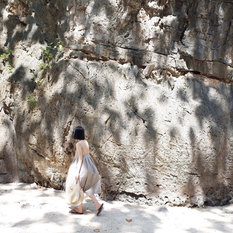 线格灰 细带洋装 - 洋装/连衣裙 - 棉．麻 灰色