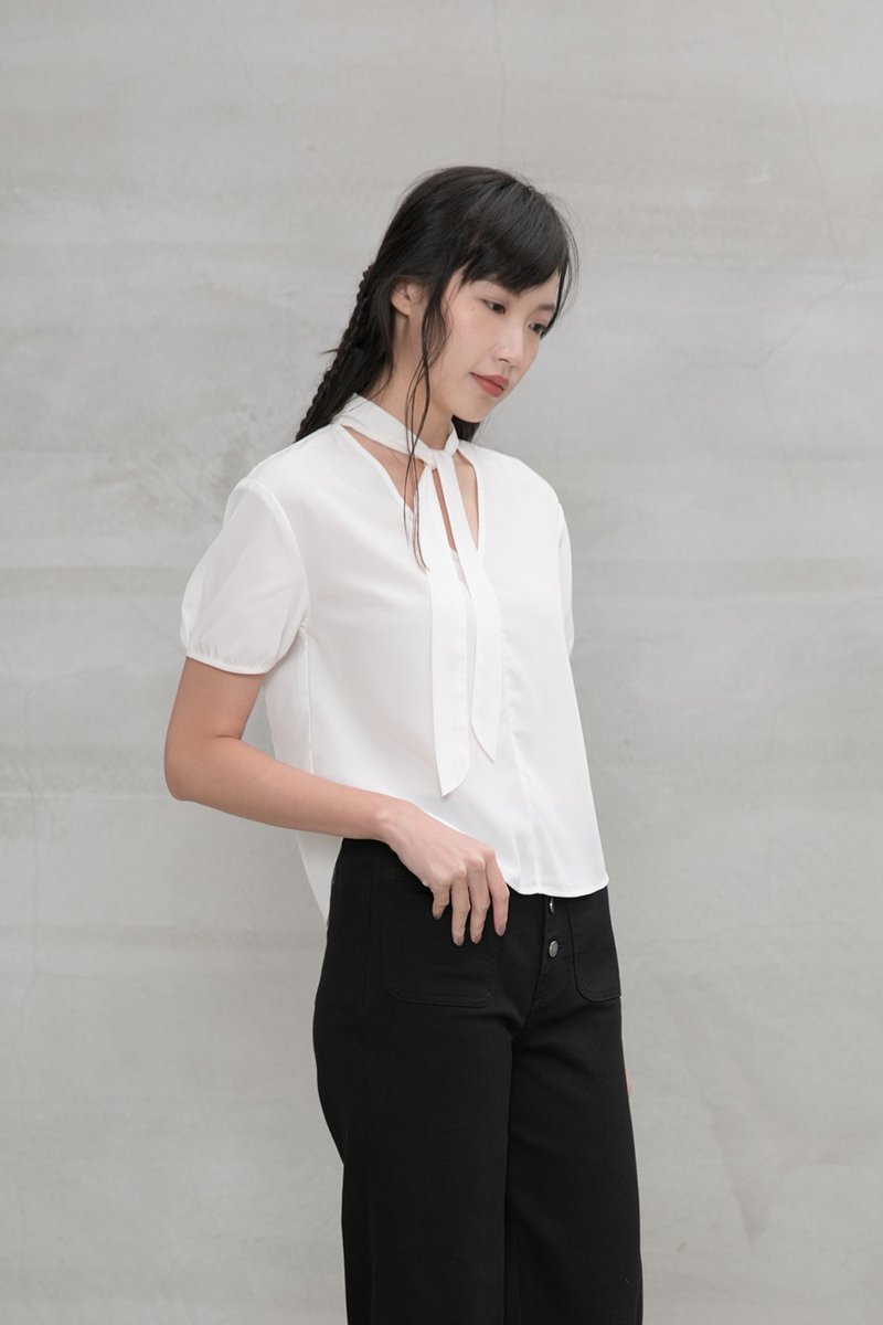 时光漫漫领巾装饰上衣 Ingrid Liberty Tie Neck Blouse T235 - 女装上衣 - 聚酯纤维 白色