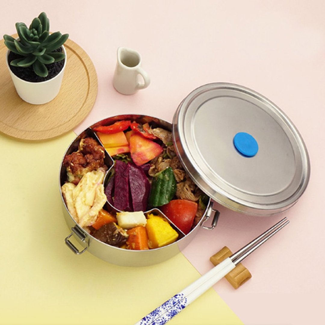 【Buffalo 牛头牌】雅登圆形防漏便当盒 1000ml - 便当盒/饭盒 - 不锈钢 银色