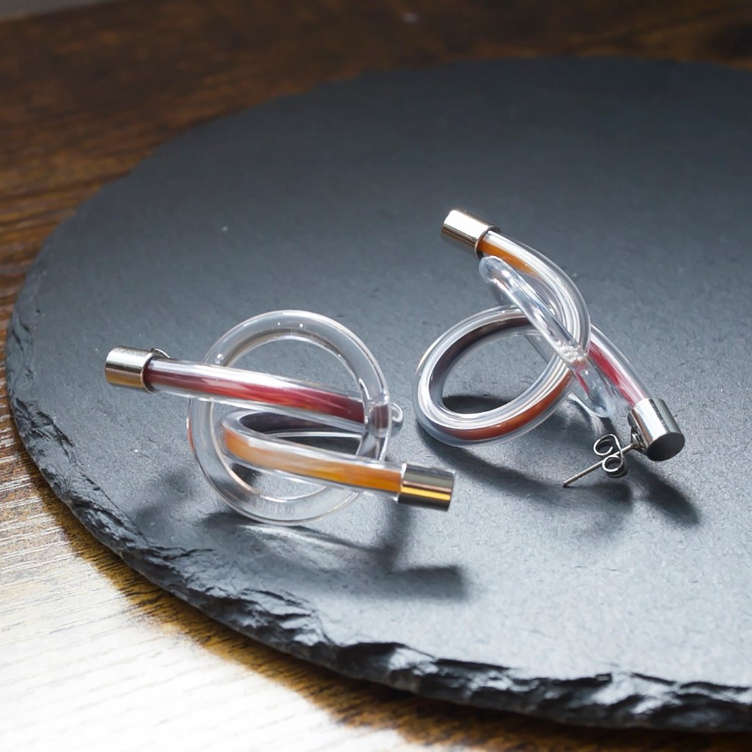 Horn Earrings/ Clip-On(red yellow) - 耳环/耳夹 - 其他材质 黑色