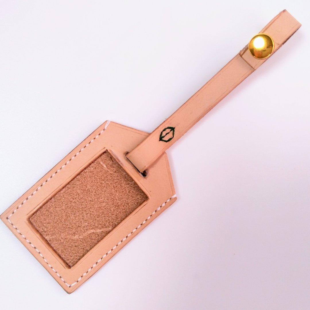 Genuine leather - hand-sewn - unbleached cowhide luggage tag - green leaf embroidery - 行李吊牌 - 真皮 卡其色