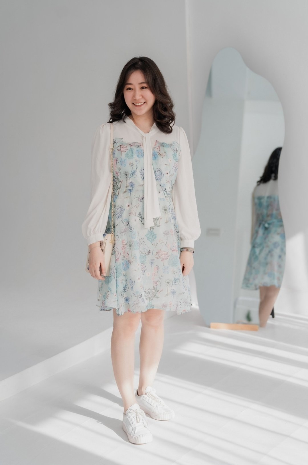 【波丽印花】大和公主 雪纺拼接长袖洋装 皇后普蒂亚绿 客人穿搭 - 洋装/连衣裙 - 棉 绿色