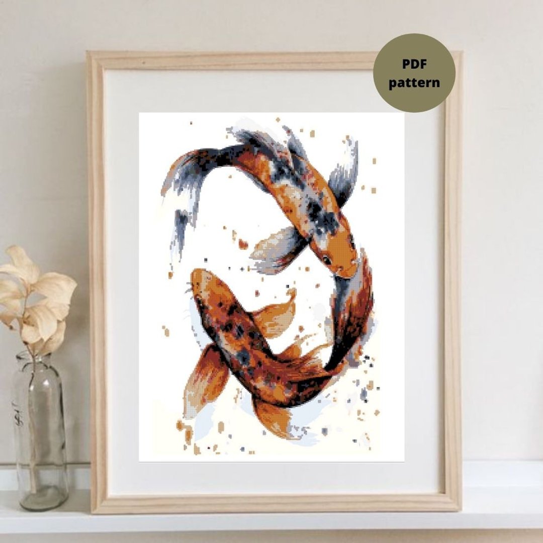 Koi cross stitch pattern Digital PDF pattern Watercolor cross stitch pattern - 手工艺教程/工具书 - 其他材质 