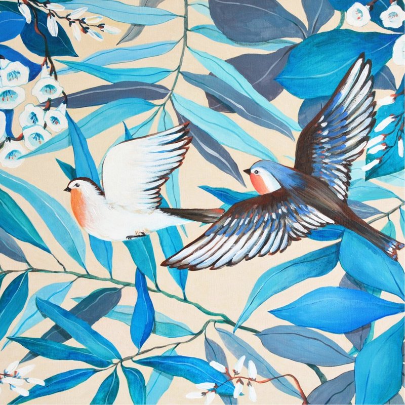 两只鸟画 50x70cm 原创丙烯画 丛林画 - 墙贴/壁贴 - 其他材质 蓝色