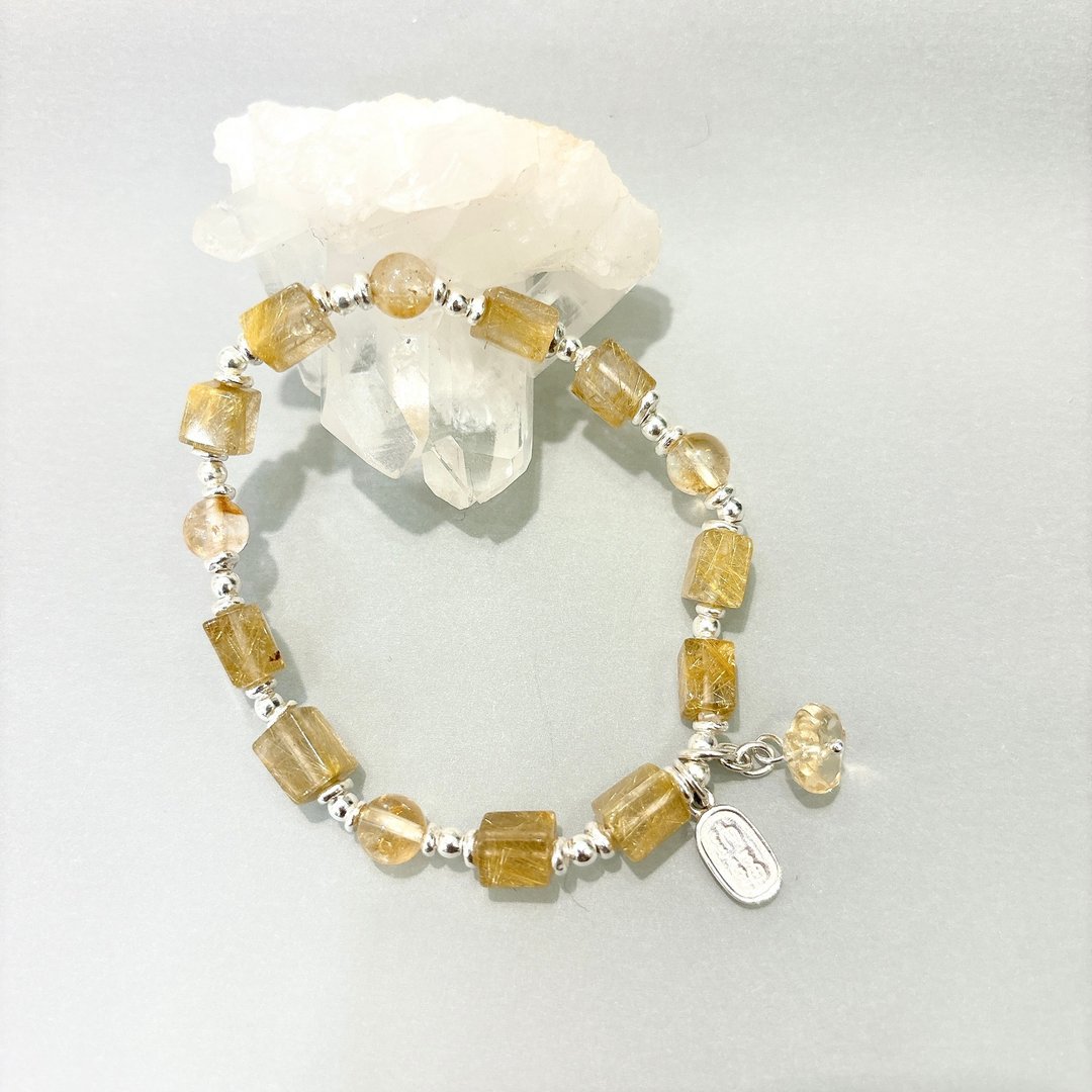 Ops Rutilated Quartz bracelet-纯银/黄发晶/招财/钛晶/黄水晶 - 手链/手环 - 其他金属 金色