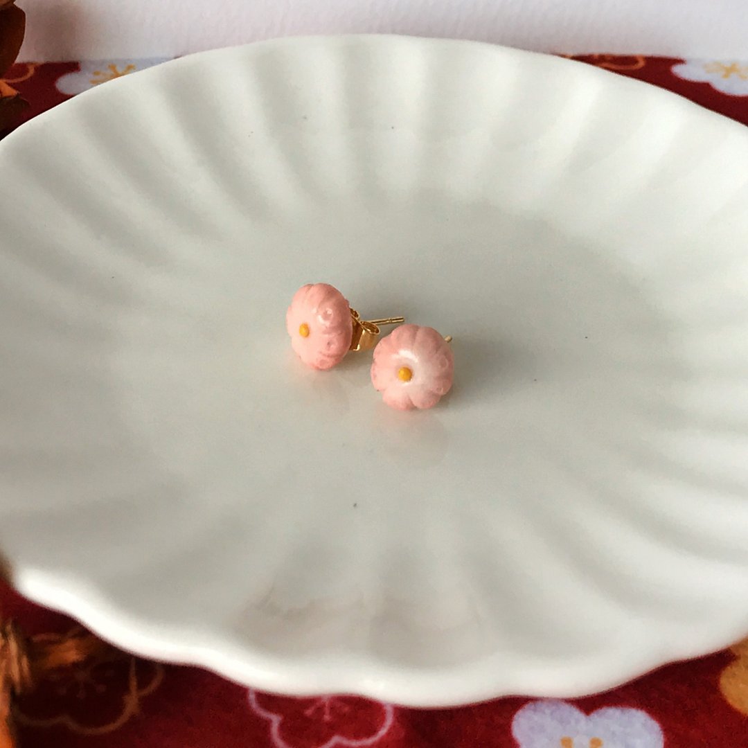 和菓子耳环 耳针 耳夹 | 礼物 毕业礼物 - 耳环/耳夹 - 陶 粉红色