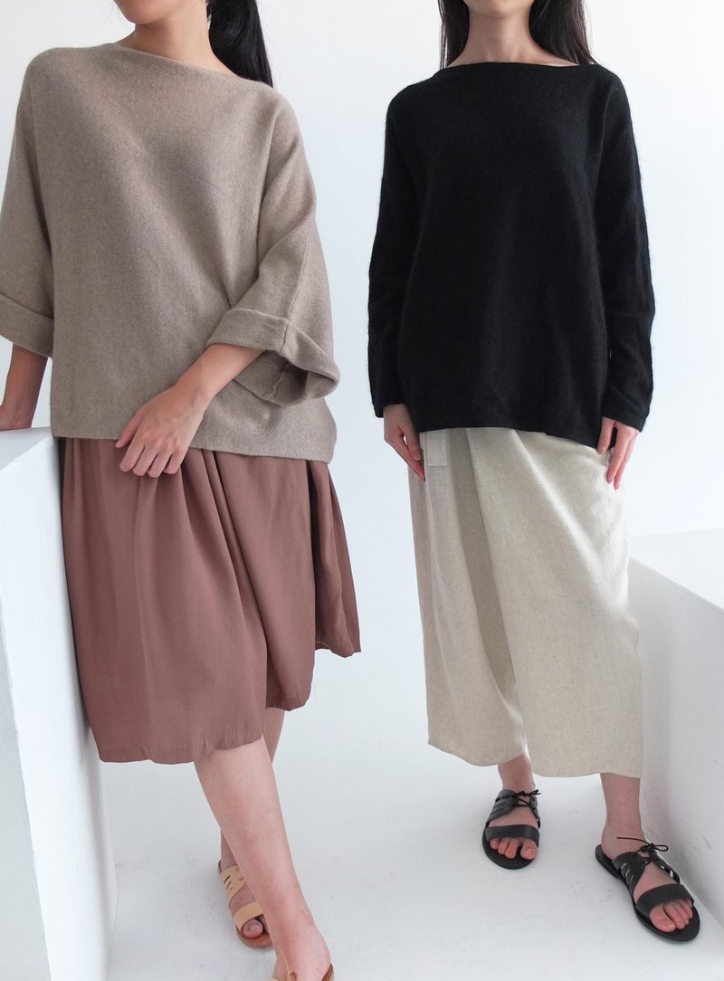 Jersey Sweater 浅摩卡圆领宽袖喀什米尔羊毛毛衣 多色 - 女装针织衫/毛衣 - 羊毛 