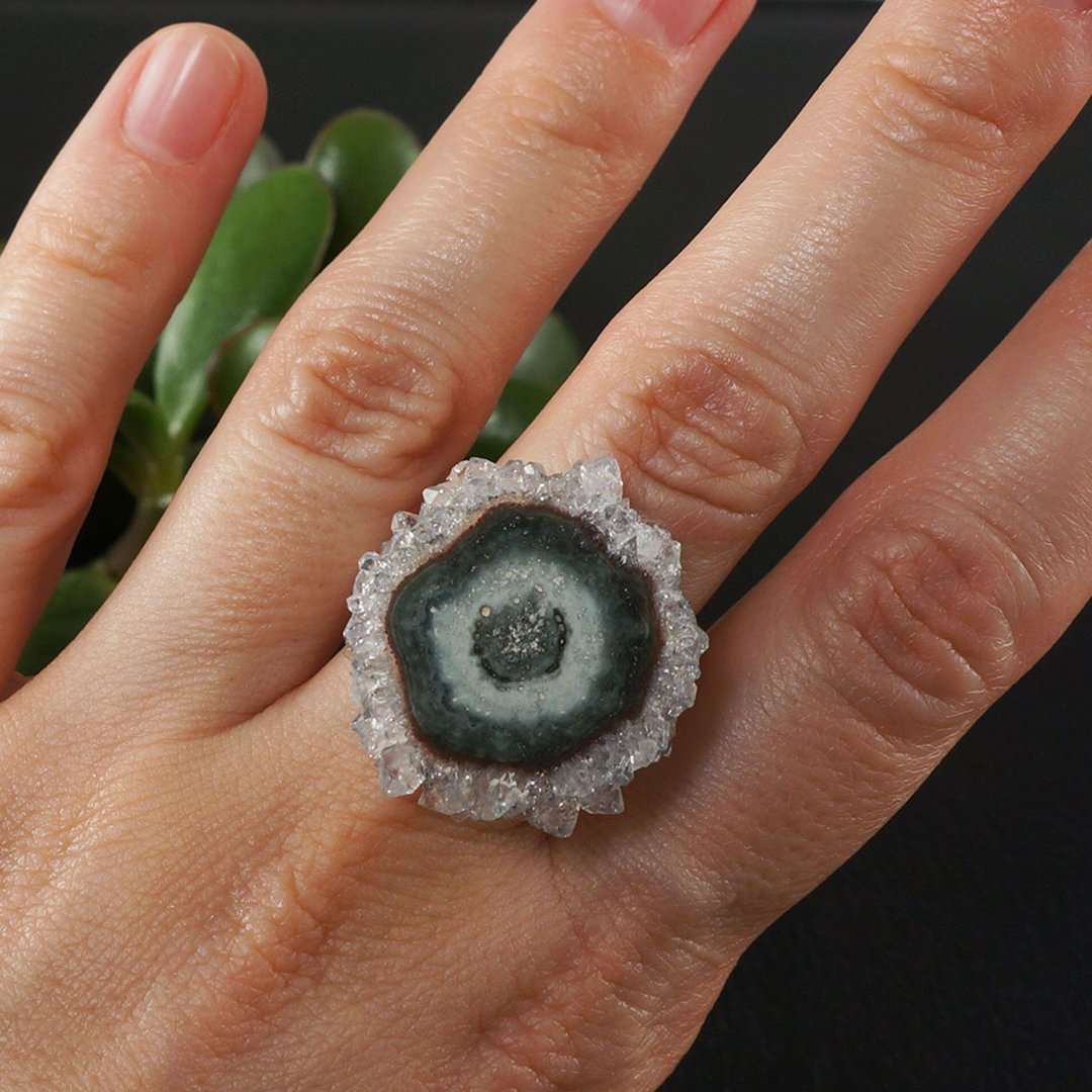 Quartz Amethyst Slice Stalactite Crystal Gray Light Purple Boho Adjustable Ring - 戒指 - 宝石 灰色