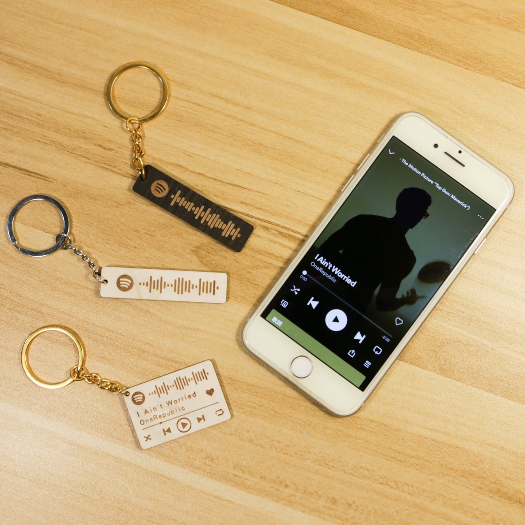 【定制化礼物】Spotify图码_专属音乐 / 歌单钥匙圈吊饰 - 钥匙链/钥匙包 - 木头 白色