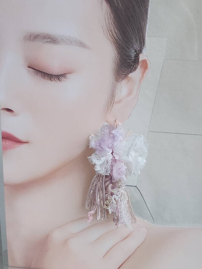 长挂纱布耳环棉花糖 - 耳环/耳夹 - 其他人造纤维 粉红色