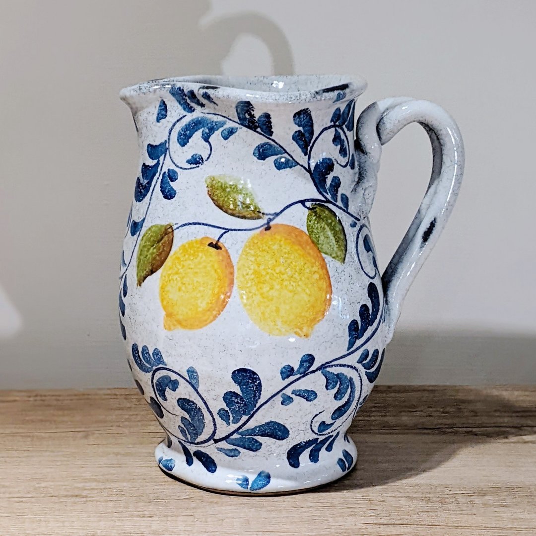 意大利手工陶- AM阿玛菲海岸的柠檬树 冷水壶 (高20CM) - 茶具/茶杯 - 陶 蓝色