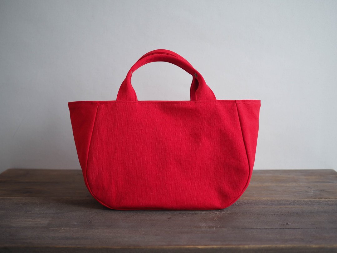 Made-to-order round tote with lid M vermilion - 手提包/手提袋 - 棉．麻 红色
