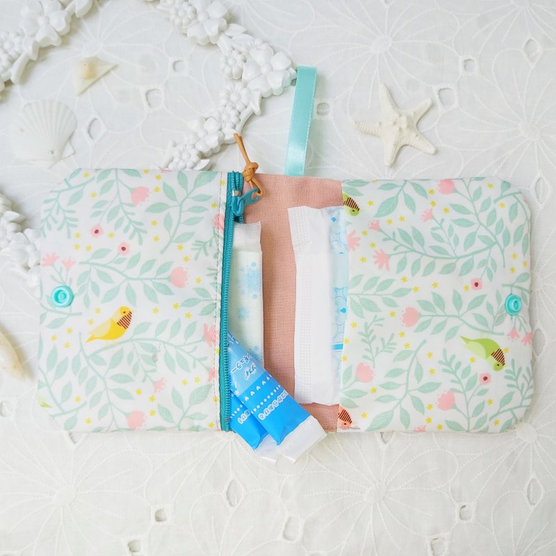 韩国防水布薄荷绿小鸟随身收纳卫生棉包/生理包 - 化妆包/杂物包 - 防水材质 绿色