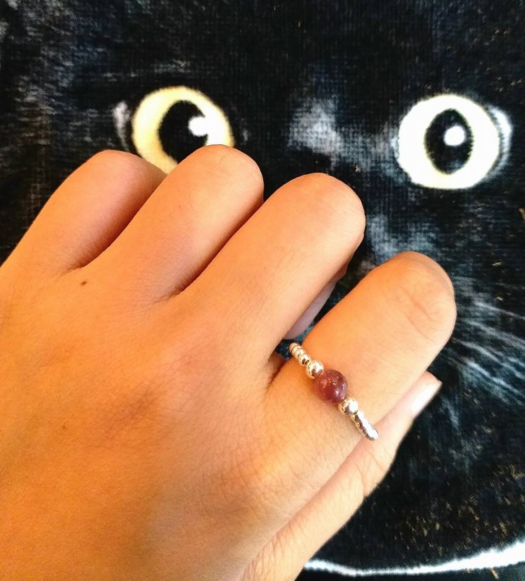 红碧茜 925 纯银珠戒指 red tourmaline 925 silver ring - 戒指 - 宝石 红色