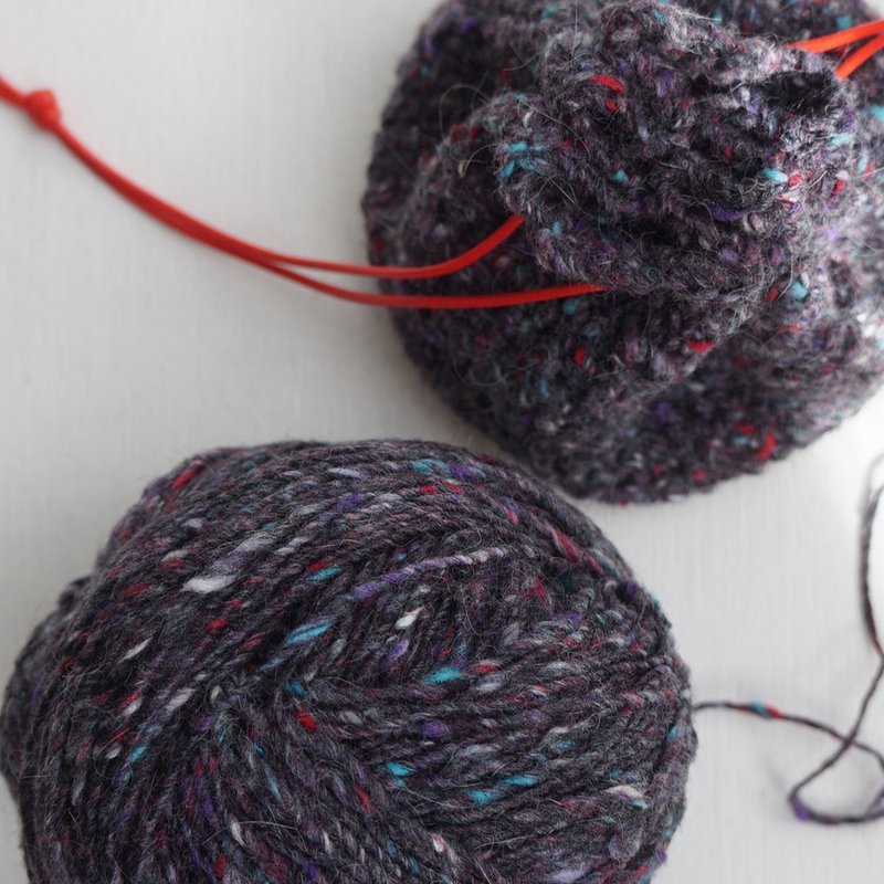 Ba-ba (m) 手编泡泡针束口袋 羊毛编织小包 No.KPO6 - 化妆包/杂物包 - 其他材质 红色