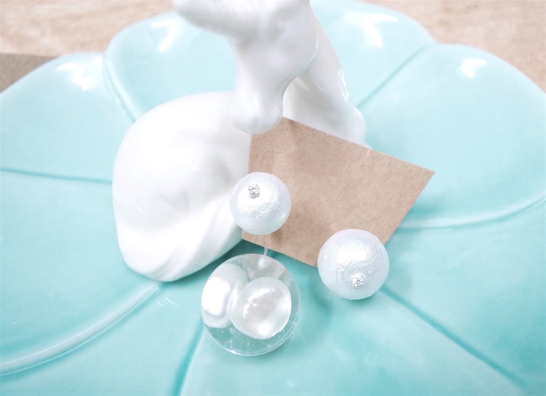 天然淡水珍珠 Cotton Pearl棉棉珠 透明水晶球 925纯银 耳环 - 耳环/耳夹 - 其他材质 透明