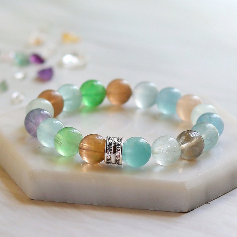 ||莫兰迪色梦幻彩萤石||设计款开运能量水晶手链 - 手链/手环 - 水晶 多色